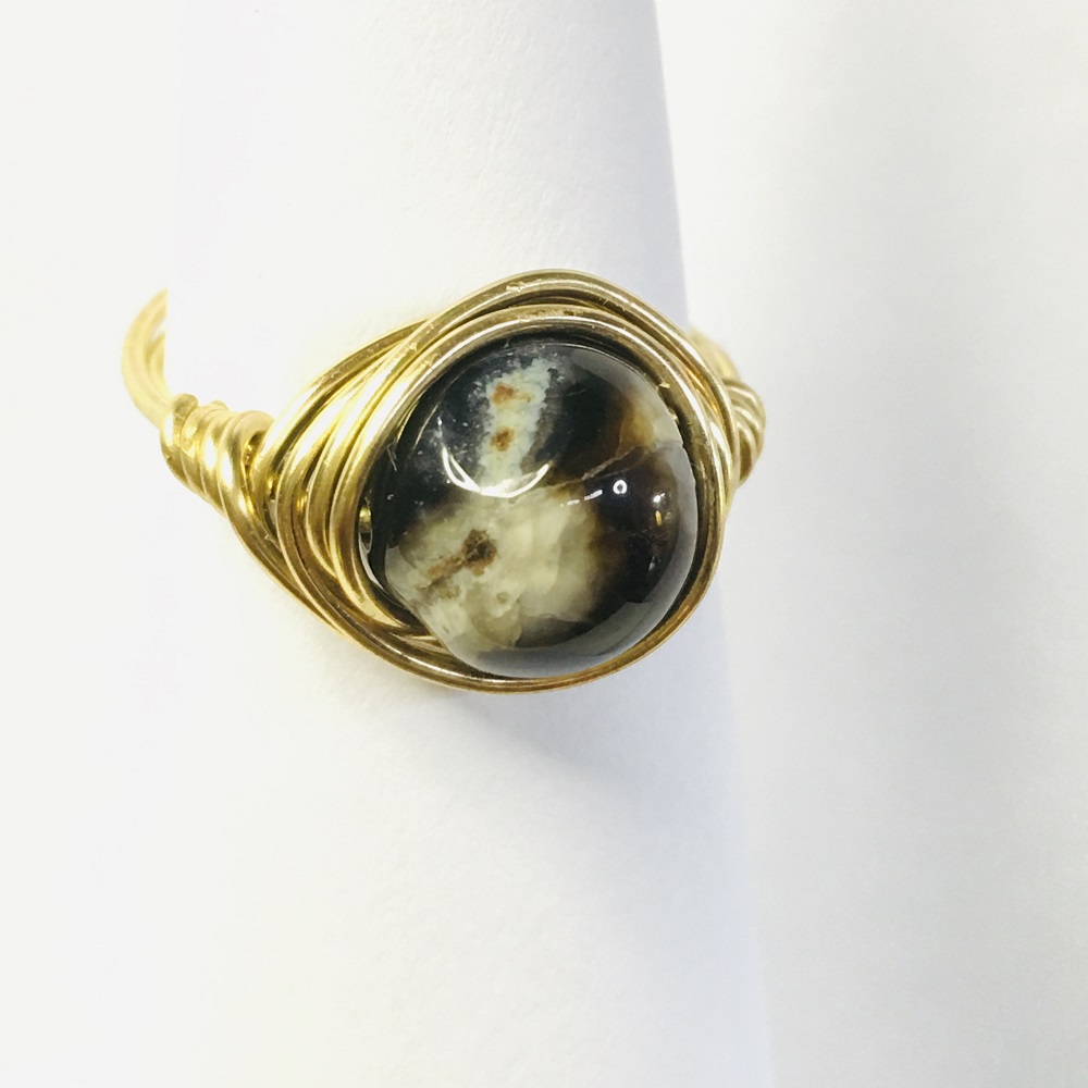 Ring - Gold Wire-Wrapped, Banded Agate by Susan Grace Branch